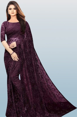 NORAFLEX Embroidered Bollywood Net Saree(Purple)