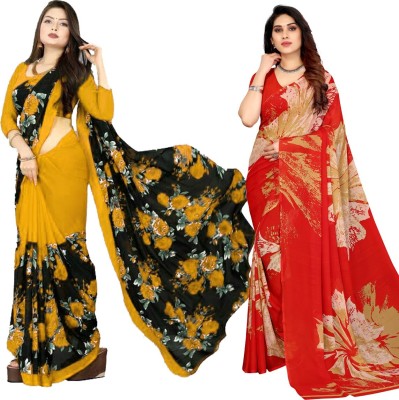 YASHIKA Floral Print Daily Wear Georgette Saree(Pack of 2, Multicolor)