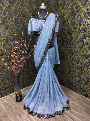 Snehdeep Embellished Bollywood Lycra Blend Saree(Light Blue)