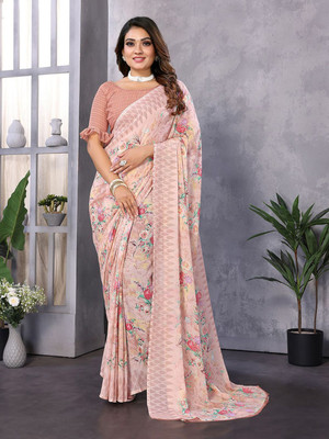 Moda Rapido Printed, Self Design Daily Wear Georgette Saree(Brown)
