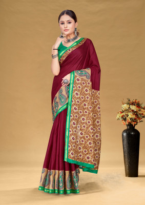 JASU CREATION Printed Handloom Pure Cotton Saree(Maroon)