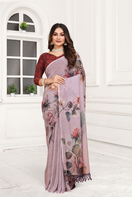 Mugdarra Floral Print Bollywood Georgette Saree(Purple)