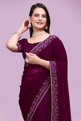 meaven tex Self Design Bollywood Georgette Saree(Purple)