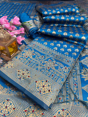 Banaras silk palace Embellished Banarasi Silk Blend Saree(Blue)
