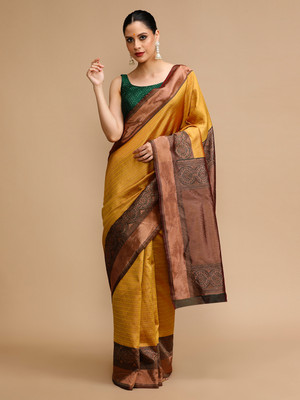 House of Pataudi Woven Banarasi Silk Blend Saree(Yellow)