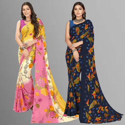 kashvi sarees Printed Daily Wear Georgette Saree(Pack of 2, Multicolor)