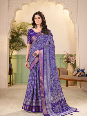 HouseOfCommon Printed Bandhani Art Silk Saree(Dark Blue)