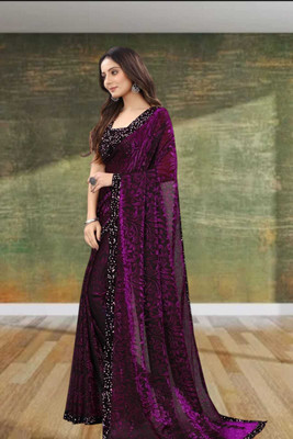 Janvi Boutique Self Design Bollywood Net Saree(Purple)