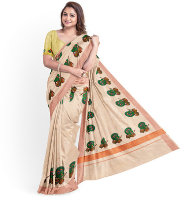 Chithra Fabrics Solid/Plain Kasavu Tissue Saree(Brown)