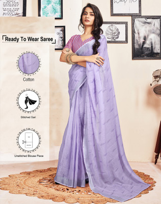 SIRIL Printed Jamdani Pure Cotton Saree(Purple)