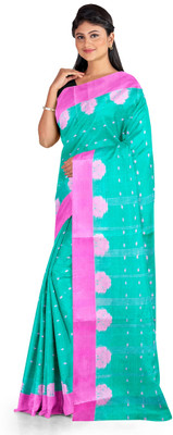 PRANATI ENTERPRISE Self Design Tant Pure Cotton Saree(Light Blue, Pink)
