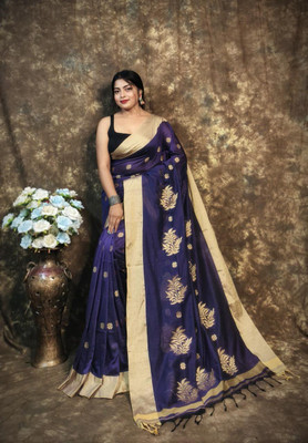 Pushpa Fashion Self Design Handloom Cotton Blend Saree(Purple)