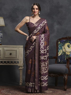 Anouk Rustic Printed Chinnalapattu Silk Blend Saree(Purple)