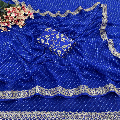 Disha Fashion Embroidered, Self Design Banarasi Georgette Saree(Light Blue)