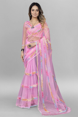 SATVASHIV Embroidered Bollywood Net Saree(Pink)