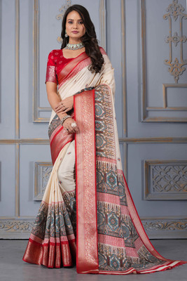 STAVA CREATION Printed Bollywood Cotton Silk Saree(Red)