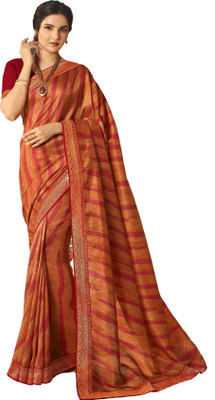 ROOP SUNDARI SAREES Striped, Printed Leheria Pure Silk Saree(Red, Orange)