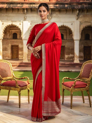 Dwarros Embroidered Bollywood Silk Blend Saree(Red)