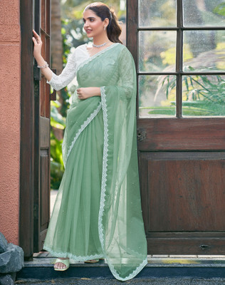 Divastri Embellished Bollywood Net Saree(Green)