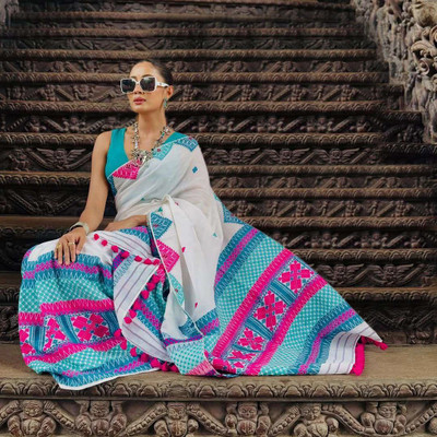 Sheden Lopez Creation Printed Mekhela Chador Cotton Blend Saree(Multicolor)