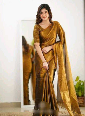 Maatarasaree Solid/Plain Handloom Handloom Tissue Saree(Gold)