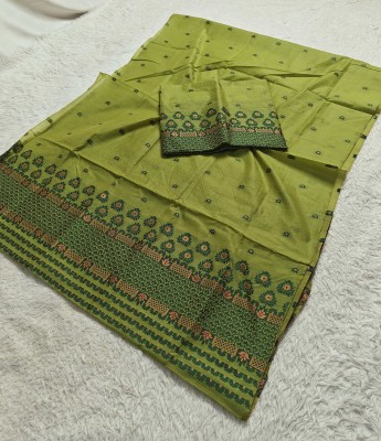 Skiran's Woven Mekhela Chador Cotton Blend Saree(Light Green)