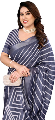 Millstar Printed Bollywood Cotton Linen, Cotton Silk Saree(Grey)