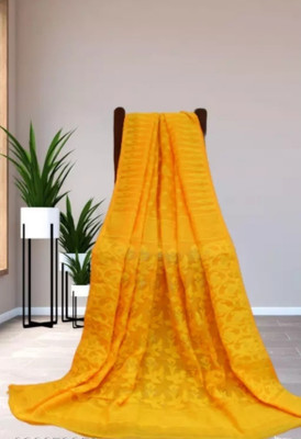 pal saree mahal Self Design Jamdani Cotton Blend Saree(Yellow)
