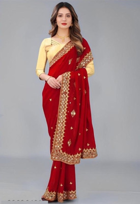 MA FASHION Self Design Bollywood Net Saree(Red)