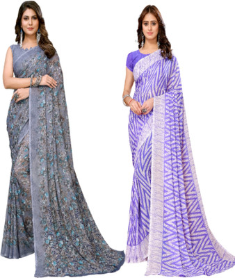 YASHIKA Printed Bollywood Georgette Saree(Pack of 2, Purple)
