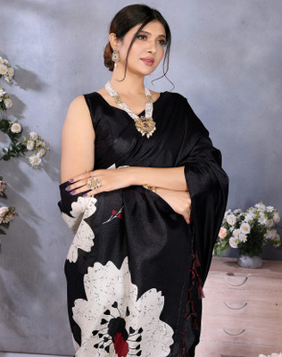 YASHIKA Printed Bollywood Art Silk Saree(Black)