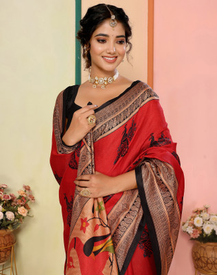 YASHIKA Printed Kalamkari Art Silk Saree(Red)
