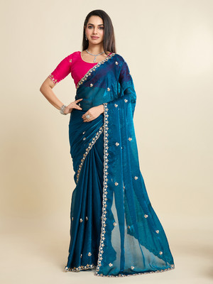 Tradivibe Dyed Bollywood Art Silk Saree(Dark Blue)