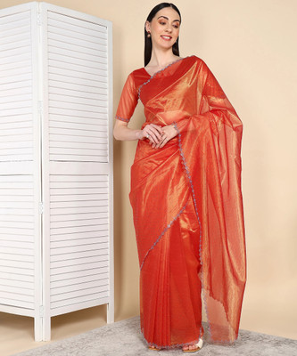 NITYANSHI FASHION Solid/Plain Bollywood Silk Blend, Organza Saree(Red)
