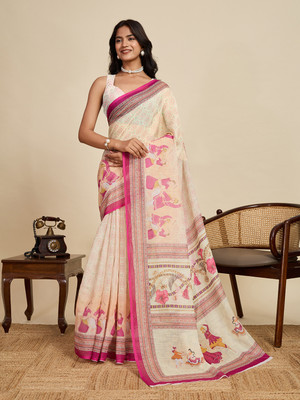 Upalksh Printed Bollywood Linen Saree(Multicolor)
