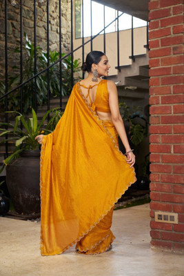 Ghan Sals Embellished Bollywood Silk Blend Saree(Mustard)