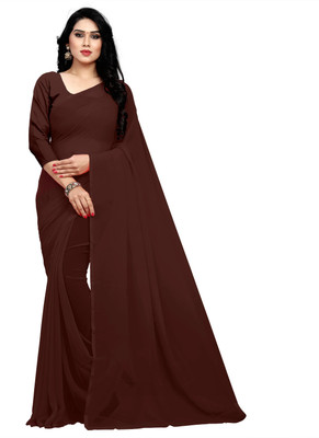 stylescope Solid/Plain Bollywood Georgette Saree(Brown)