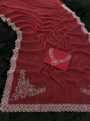 HouseOfCommon Embellished, Geometric Print Bollywood Organza Saree(Light Blue)