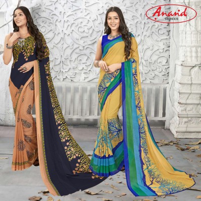 Anand Sarees Ombre, Paisley, Floral Print Daily Wear Georgette Saree(Pack of 2, Blue, Beige)