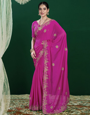 Satrani Embroidered, Self Design Bollywood Georgette Saree(Pink)