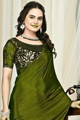 Infyshopy Fashion Self Design, Solid/Plain, Embroidered Bollywood Georgette Saree(Light Green)