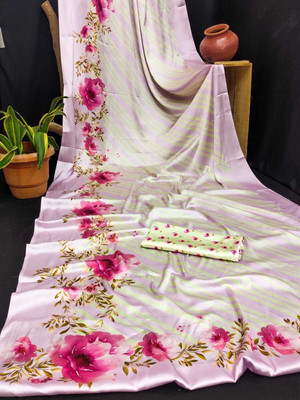 Margi Designers Floral Print, Printed Daily Wear Satin Saree(Pink)