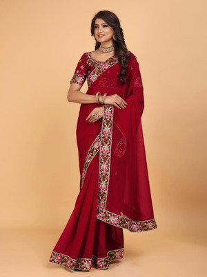 NAKSH CREATION Embroidered Bollywood Georgette Saree(Maroon)