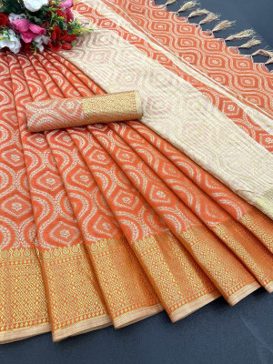 MM VENTURE Woven Kanjivaram Pure Silk Saree(Orange)
