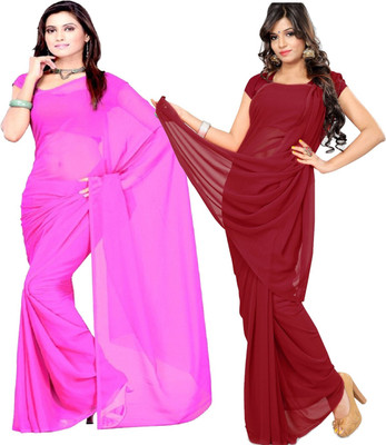 FANCYNINE Self Design Daily Wear Georgette Saree(Pack of 2, Maroon, Pink)