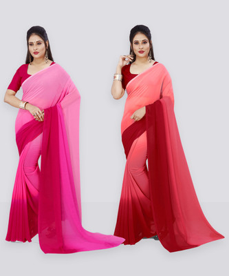 Anand Sarees Solid/Plain Bollywood Georgette Saree(Pack of 2, Pink)