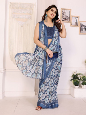 RAJESHWAR FASHION Floral Print, Printed Daily Wear Chiffon Saree(Blue)