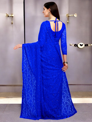 NEXA Self Design Bollywood Net Saree(Blue)