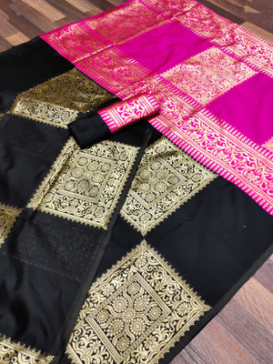 NESHVI ENTERPRISE Self Design Kanjivaram Jacquard Saree(Black)