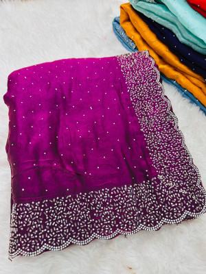 STITCH N SOLUS Embellished Bollywood Georgette Saree(Purple)